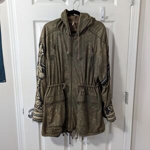 Free People Military Green Golden Quills Parka Jacket